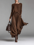 Women's Skirt and Sweater Set with Round Neck MDA0737H3Y