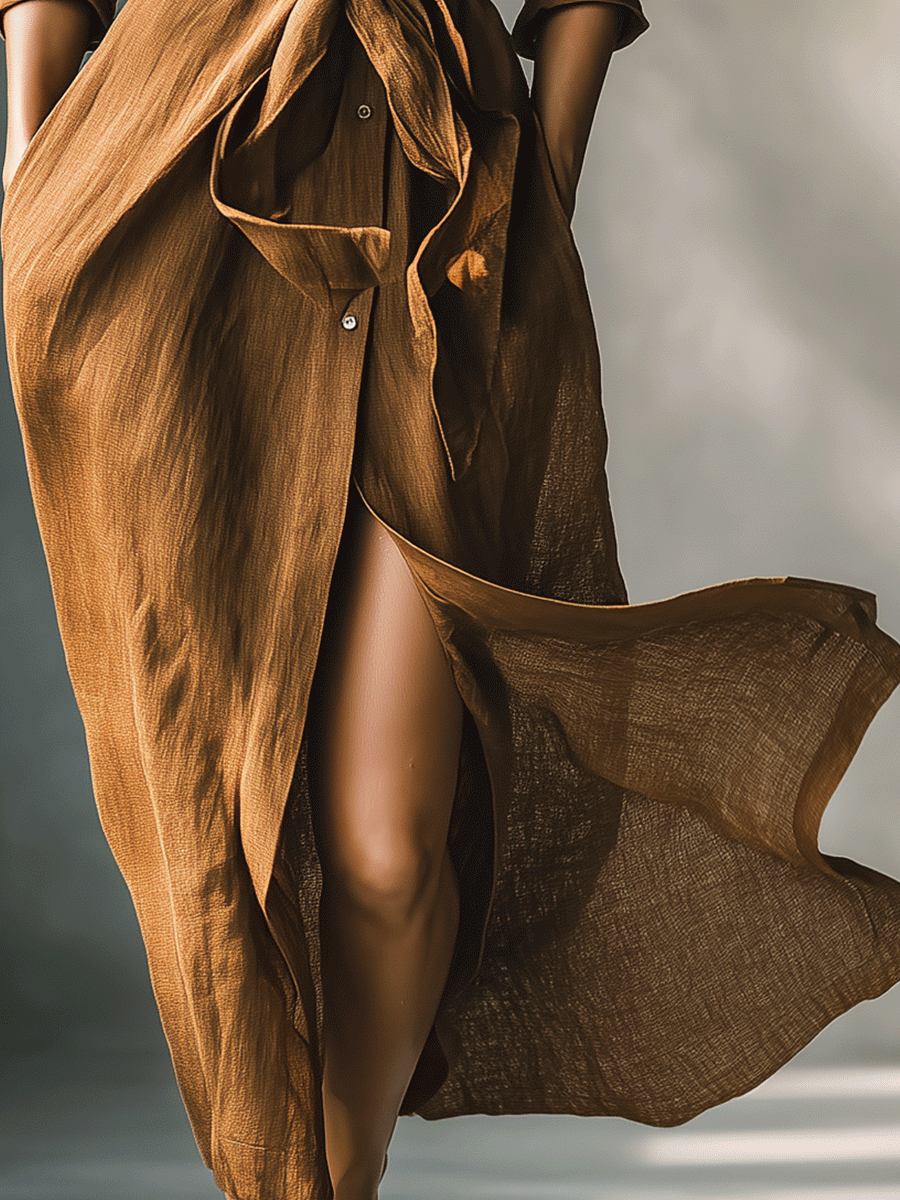 Vintage Brown Maxi Shirt Dresses for Women MDA2898G6I