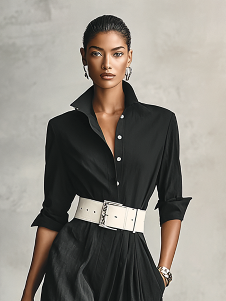 Women's Suit with Notch Collar, Single Closure, Long Sleeves, and Belt MDA2274G1Y