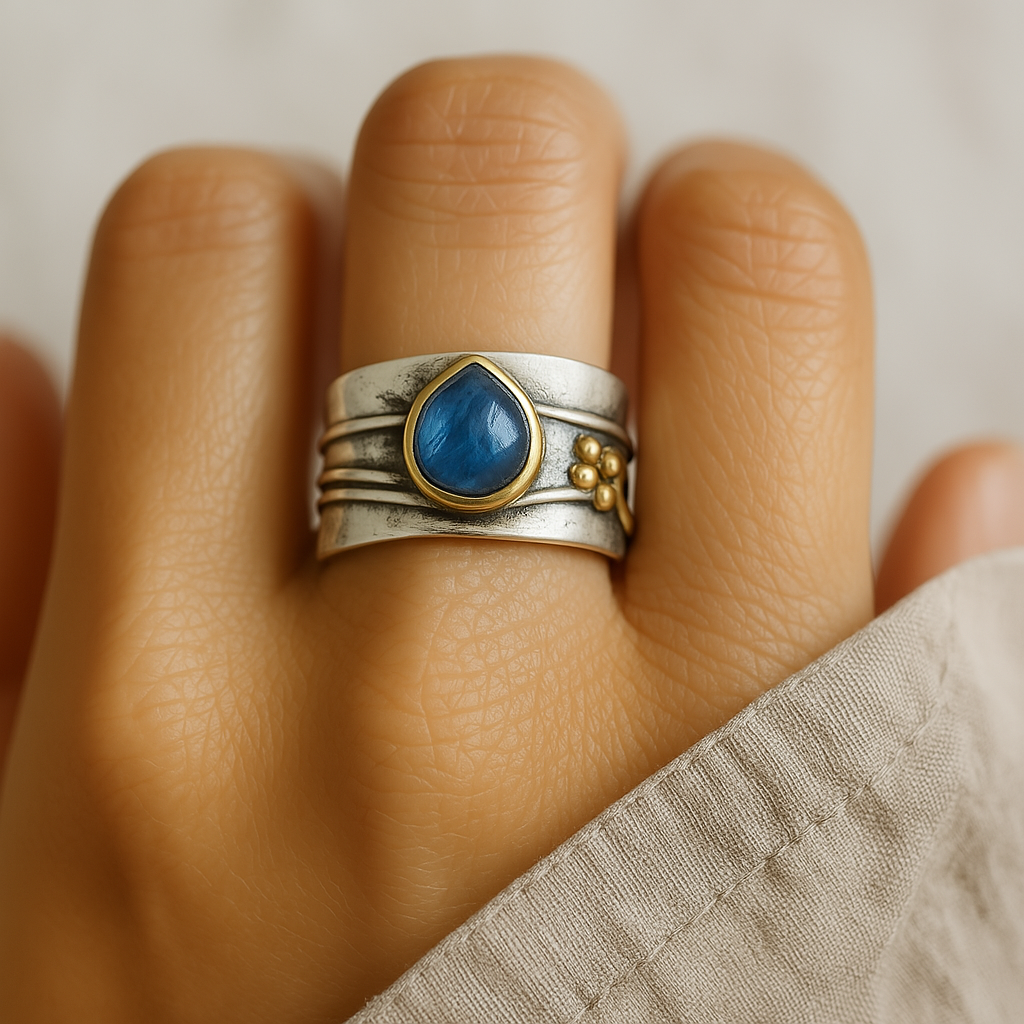 Vintage Blue Sapphire Ring Silver Plated