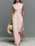 Maxi Dresses for Women in Minimalist Style with Stand Collar and One Closure MDZ1049C1Y