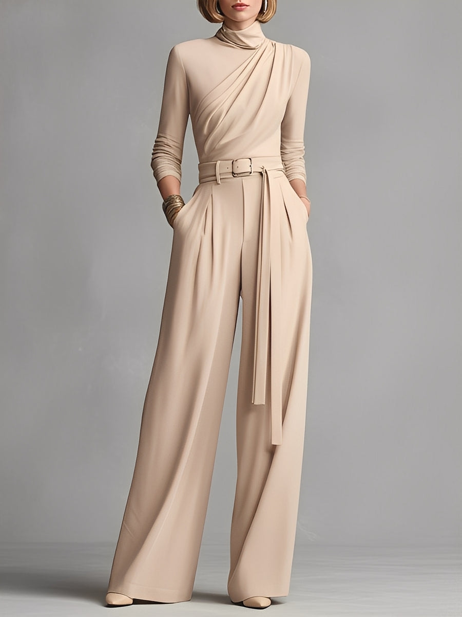 Knitted Rubber Suit in Neutral Color for Women with Folded Waist MDA1516L0I