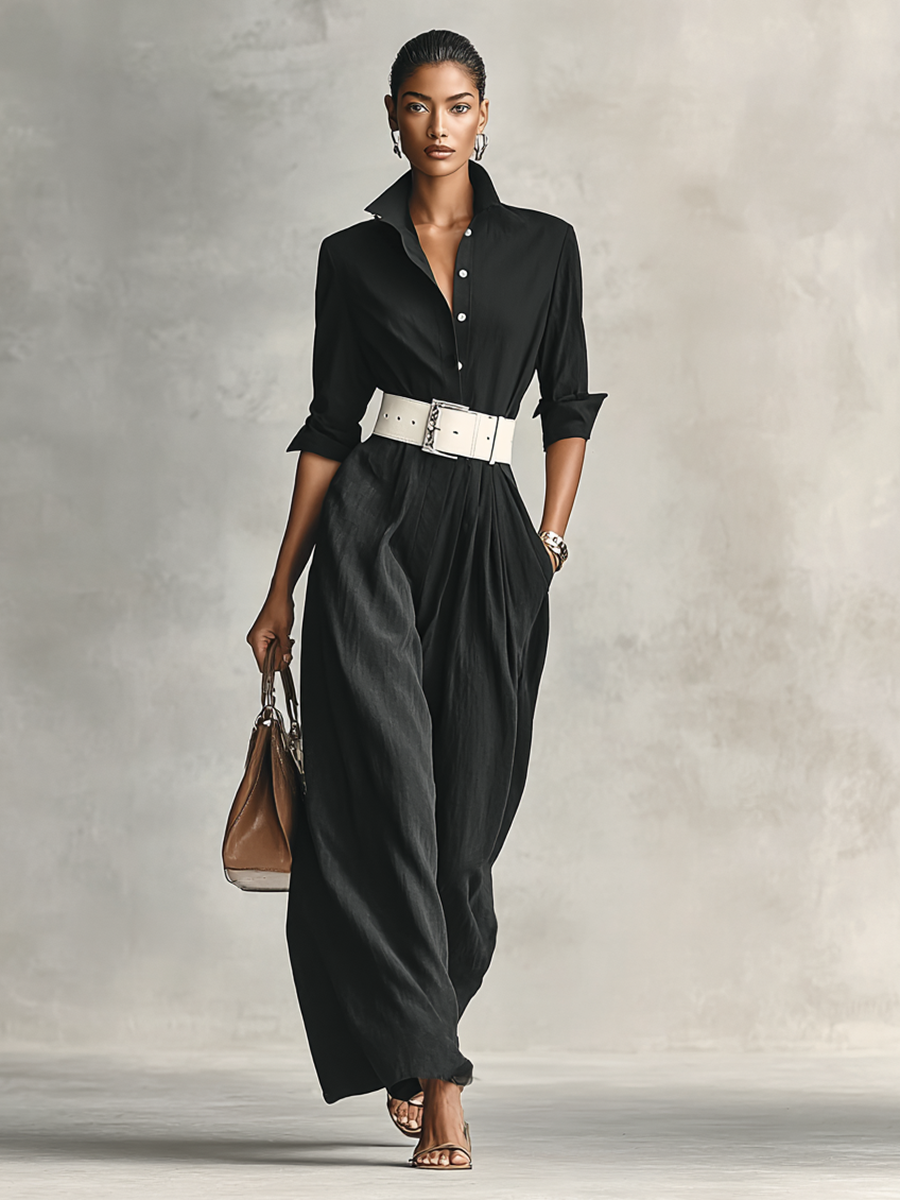 Women's Suit with Notch Collar, Single Closure, Long Sleeves, and Belt MDA2274G1Y