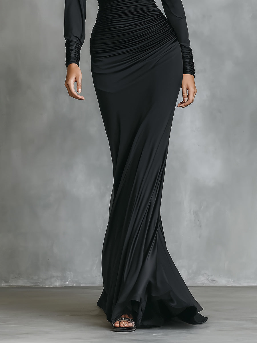 Elegant Black Maxi Dresses for Women with One Shoulder and Ruffles MDA2278I0I