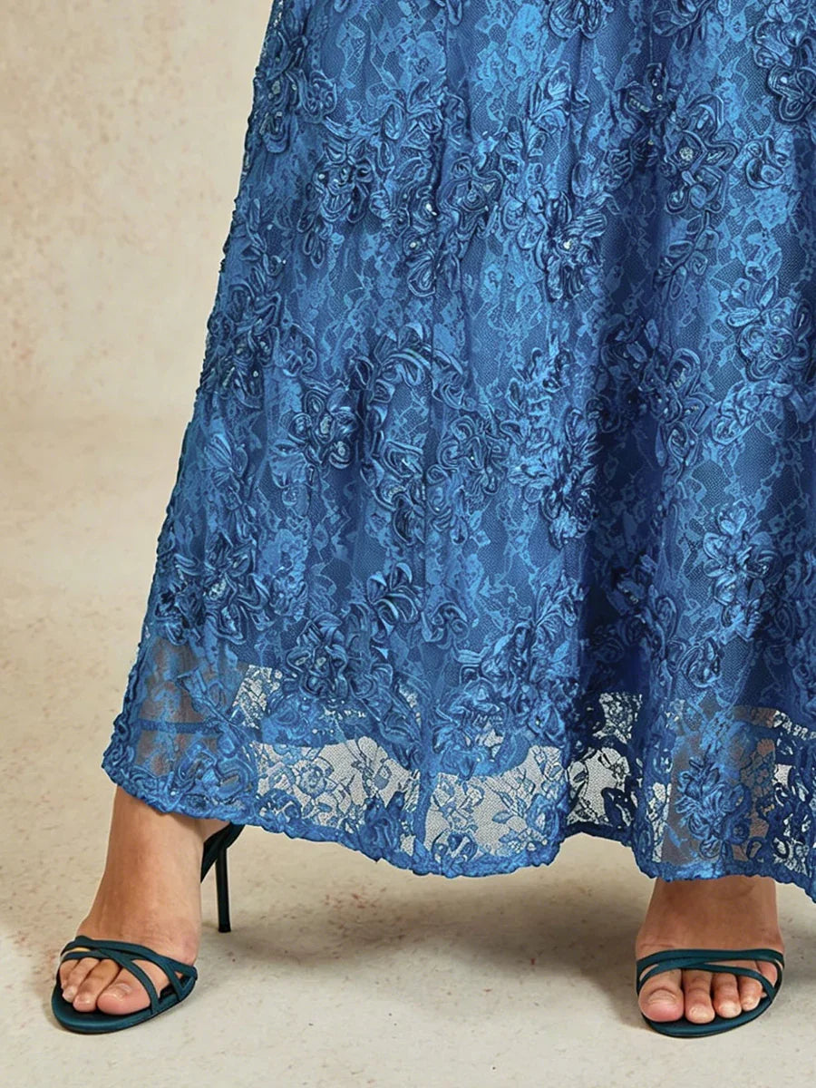 A-Line Dresses with Lace Rosettes and Sequin Embellishments