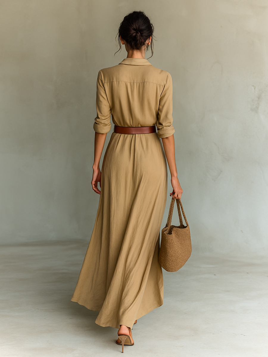 Long Maxi Dresses with a Classic Collar and Long Sleeves for Women