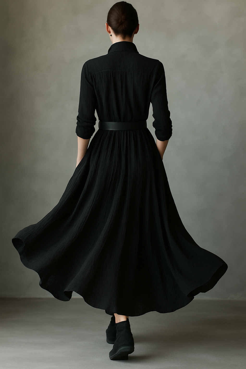 Vintage Textured Maxi Dresses in Black for Women MDA0859H8T