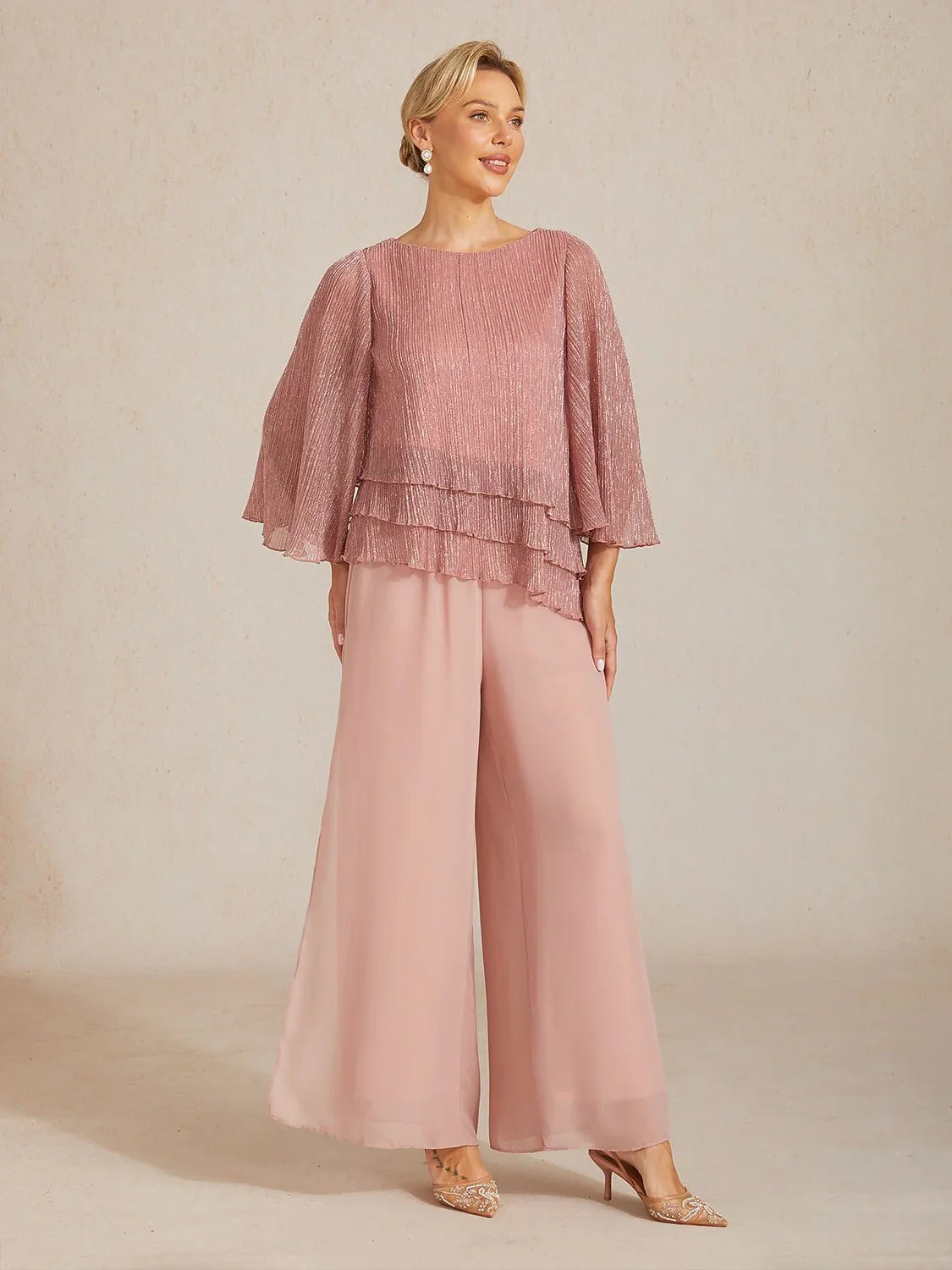 Asymmetrical Layered Shirt in Crinkled Metallic Chiffon