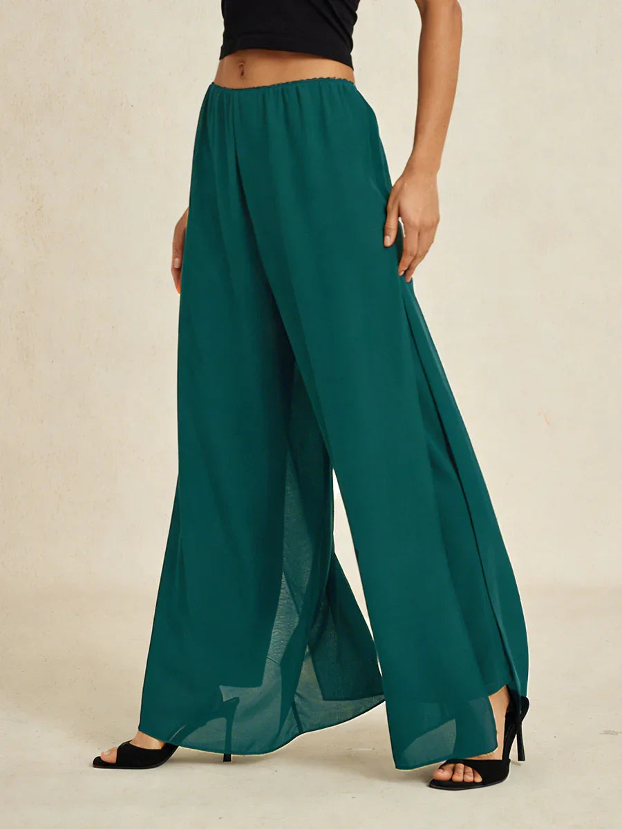 Straight Cut Trousers with Chiffon Layer