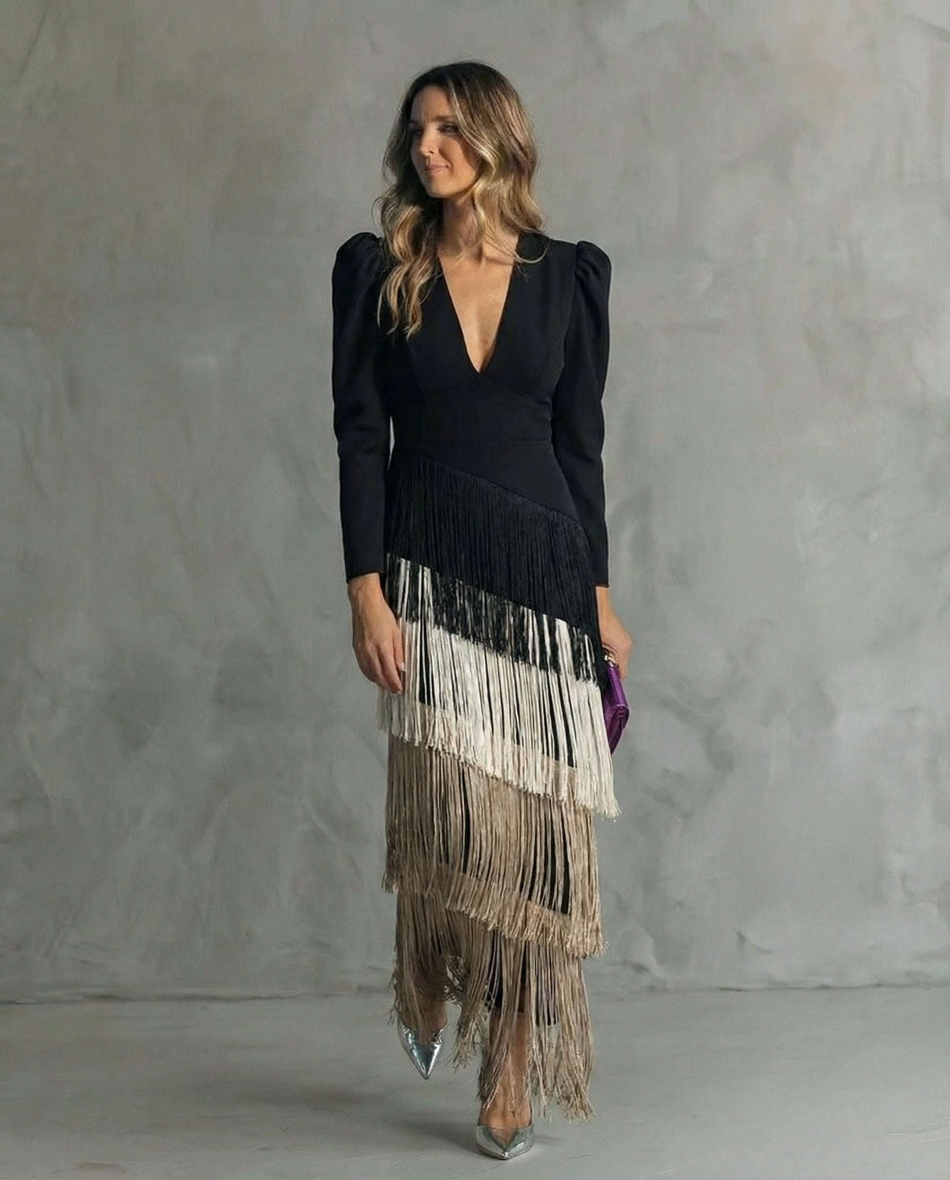 Alesia - Elegant Midi Dress with Sequin Sleeves