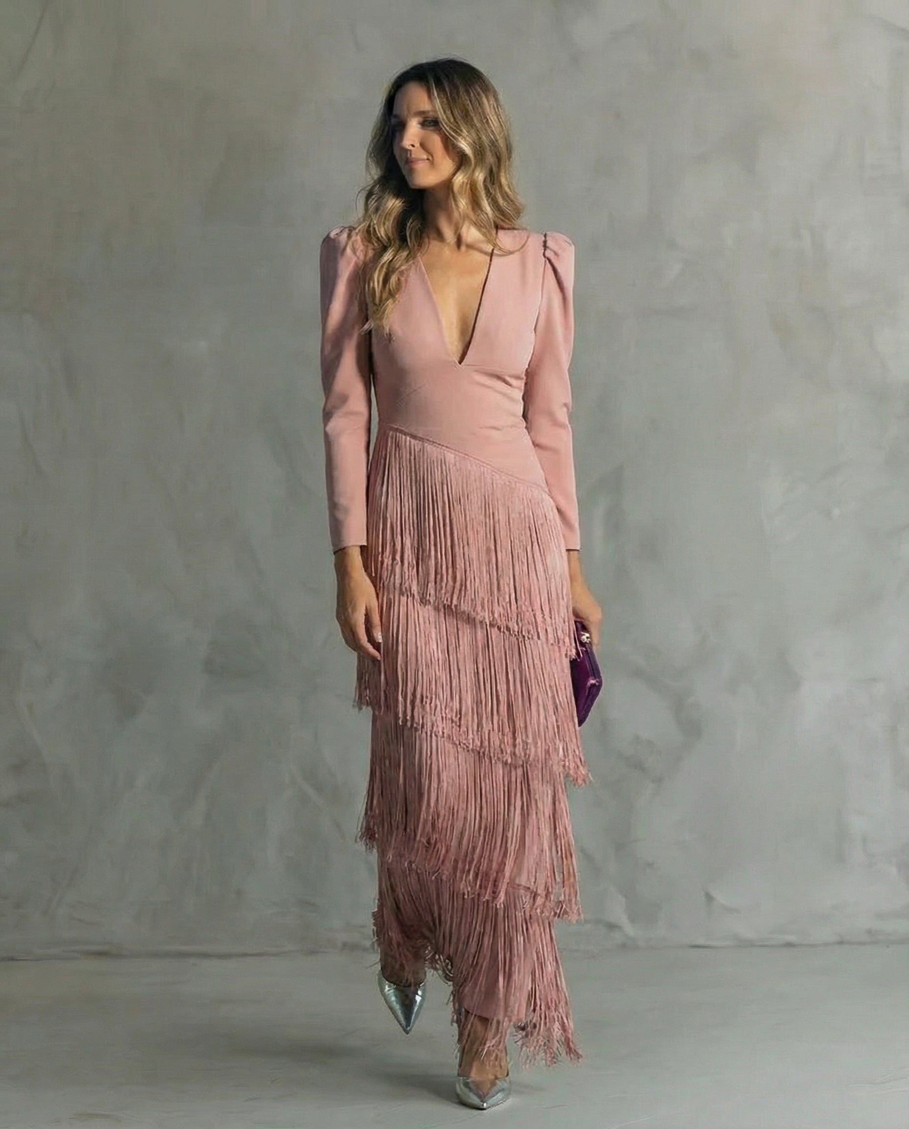 Alesia - Elegant Midi Dress with Sequin Sleeves