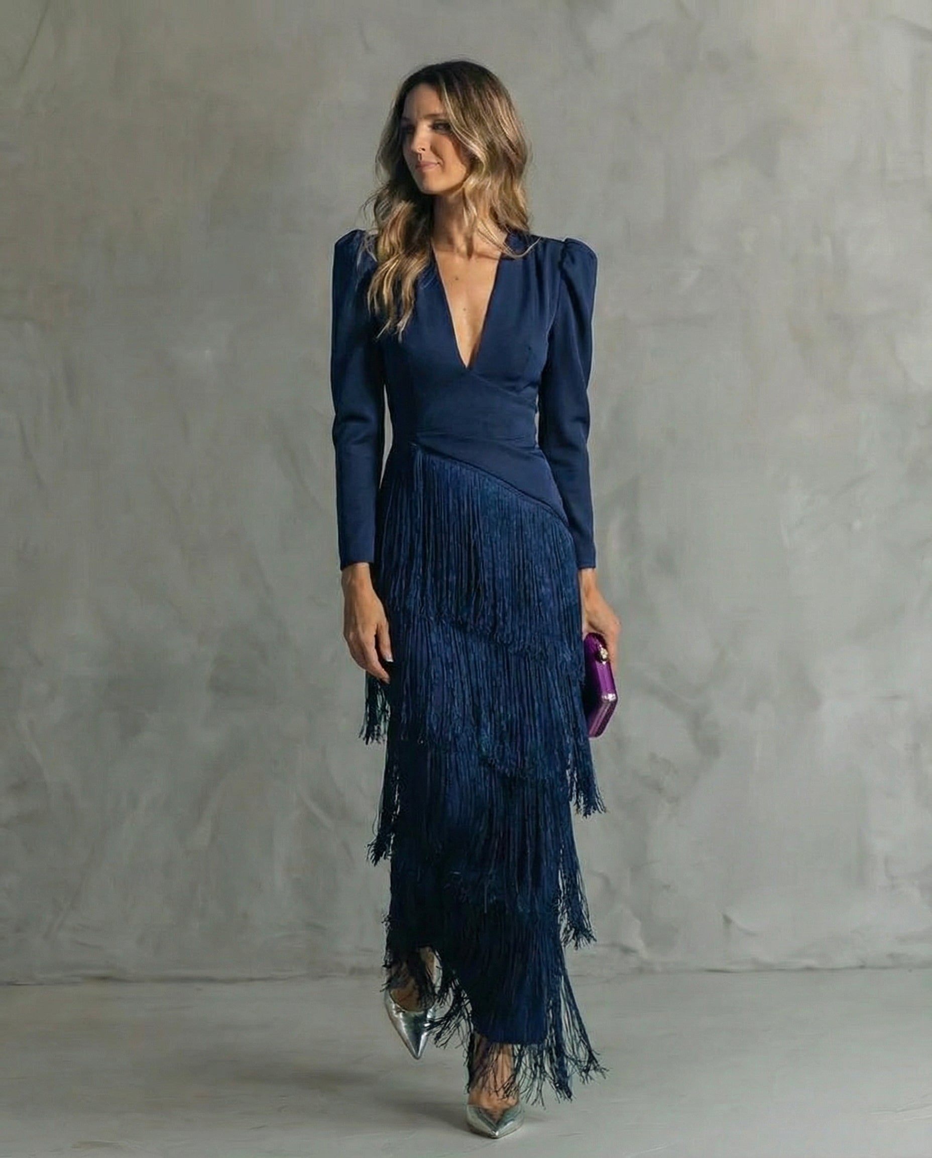 Alesia - Elegant Midi Dress with Sequin Sleeves