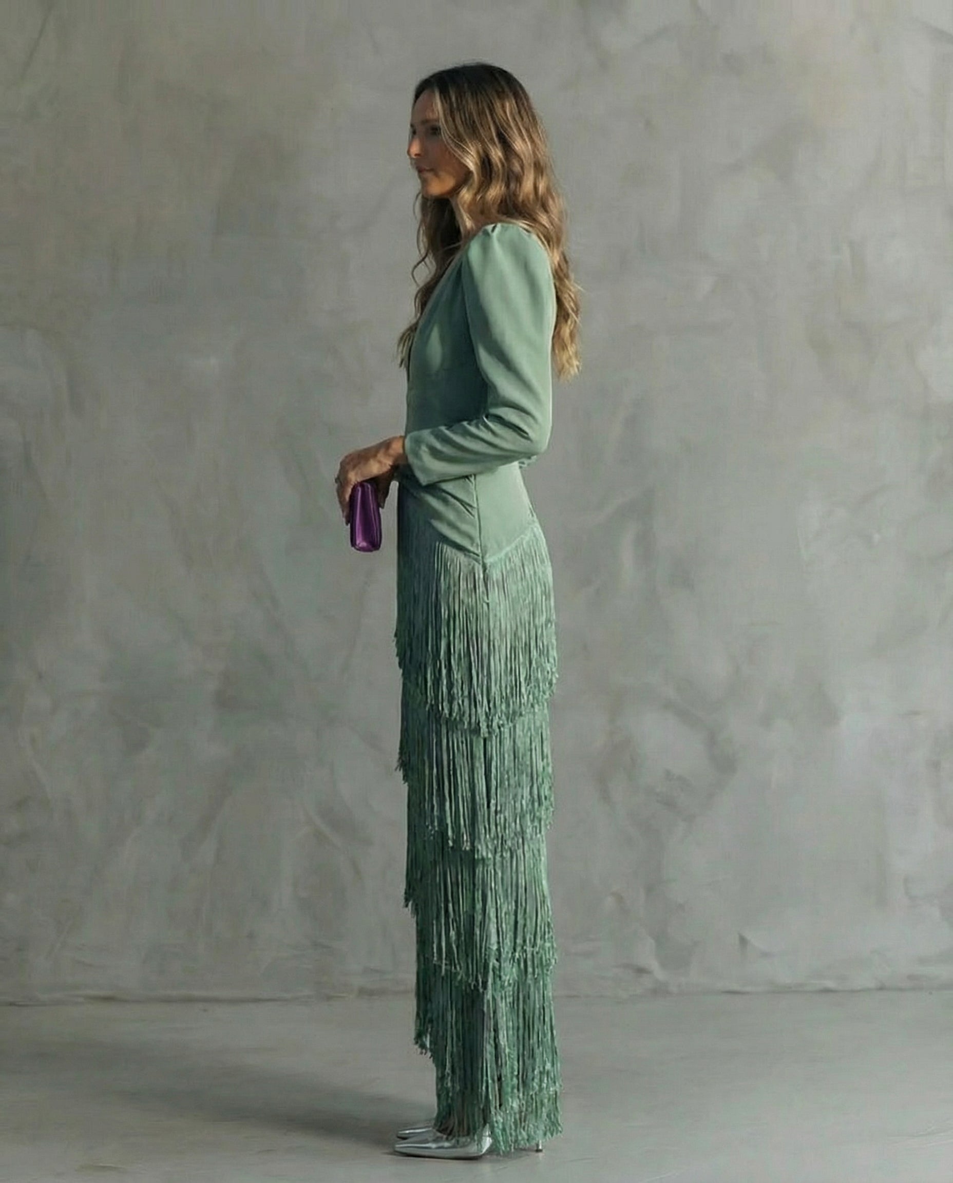 Alesia - Elegant Midi Dress with Sequin Sleeves