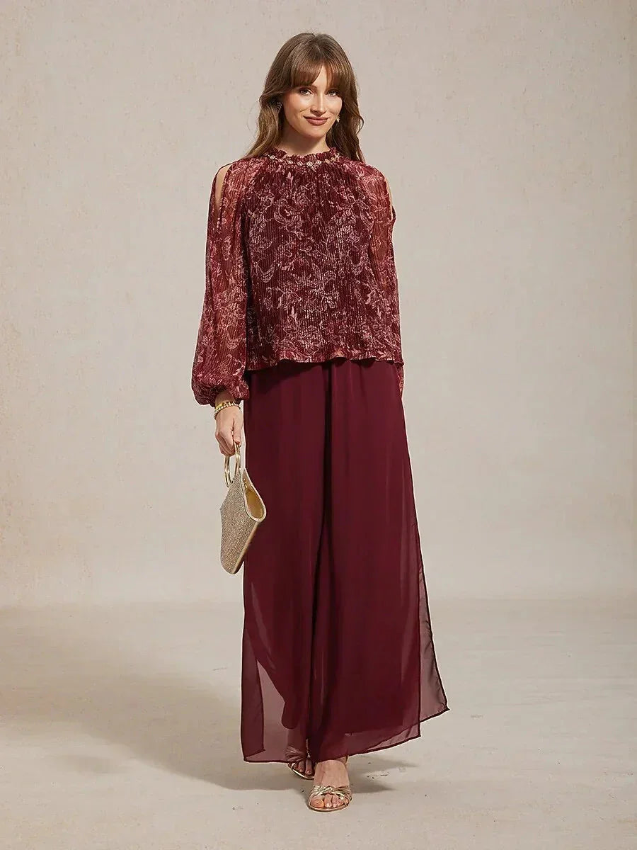Straight Pants with Chiffon Layer