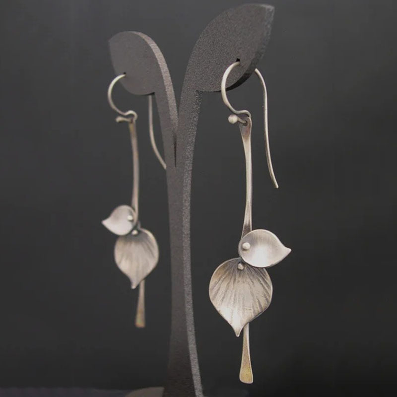 Vintage Silver Leaf-Shaped Earrings