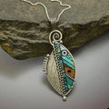 Vintage Silver Collar with Green Leaf and Crystals