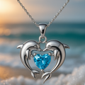 Eternal Silver Necklace with Double Dolphins and Opal