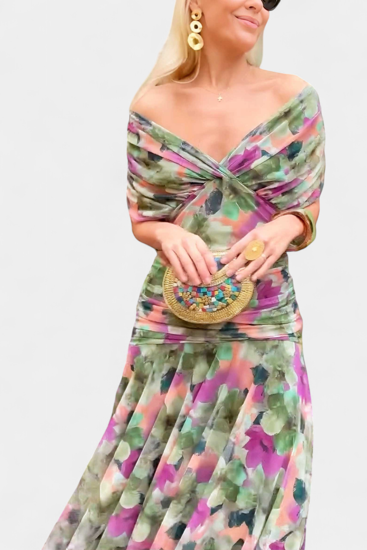 Florendra | Long Floral Dress with V-Neck