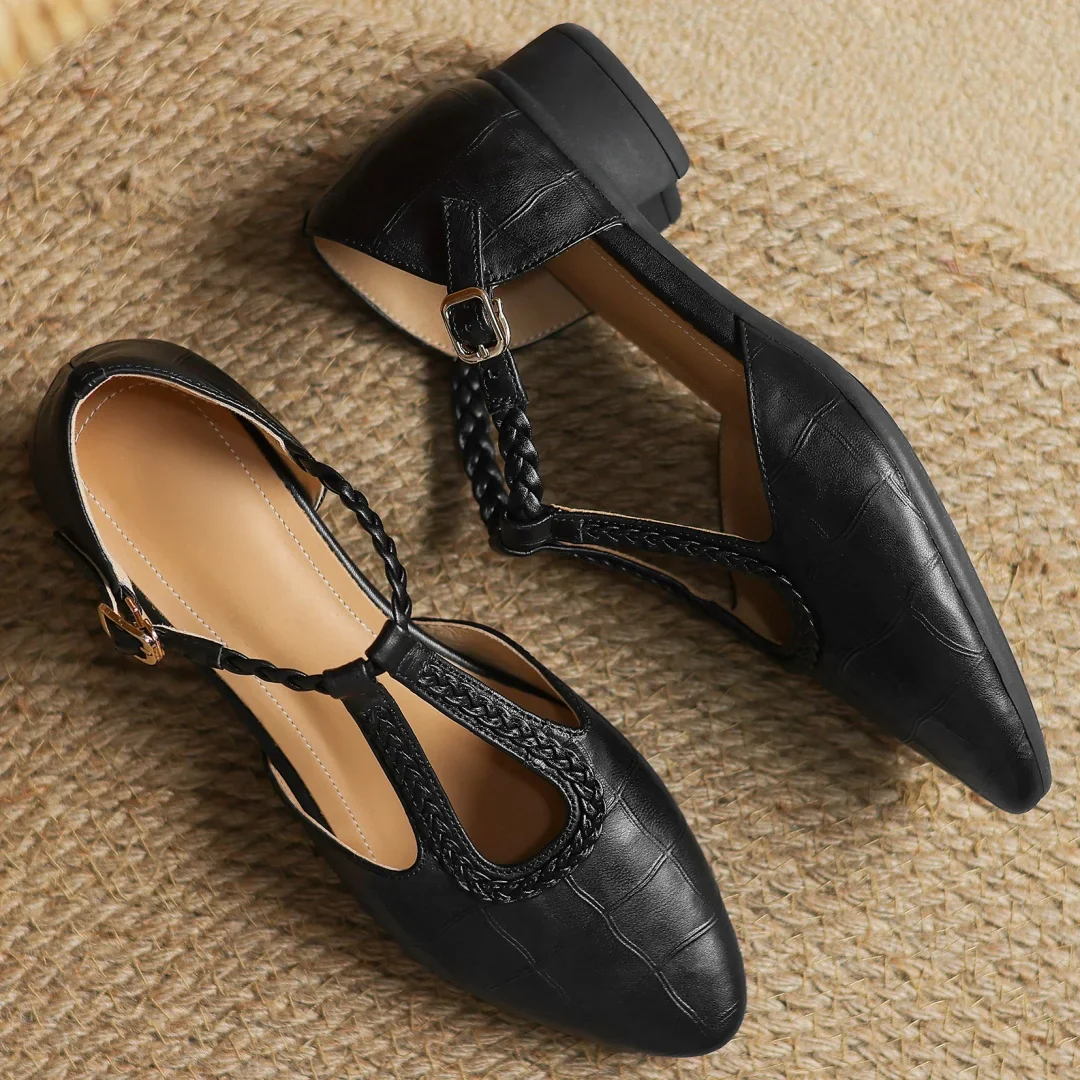 Women's Mary Jane Shoes with Braided Strap and Elegant Finish