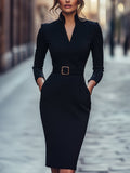 Lina – Elegant Black Dress with Belt
