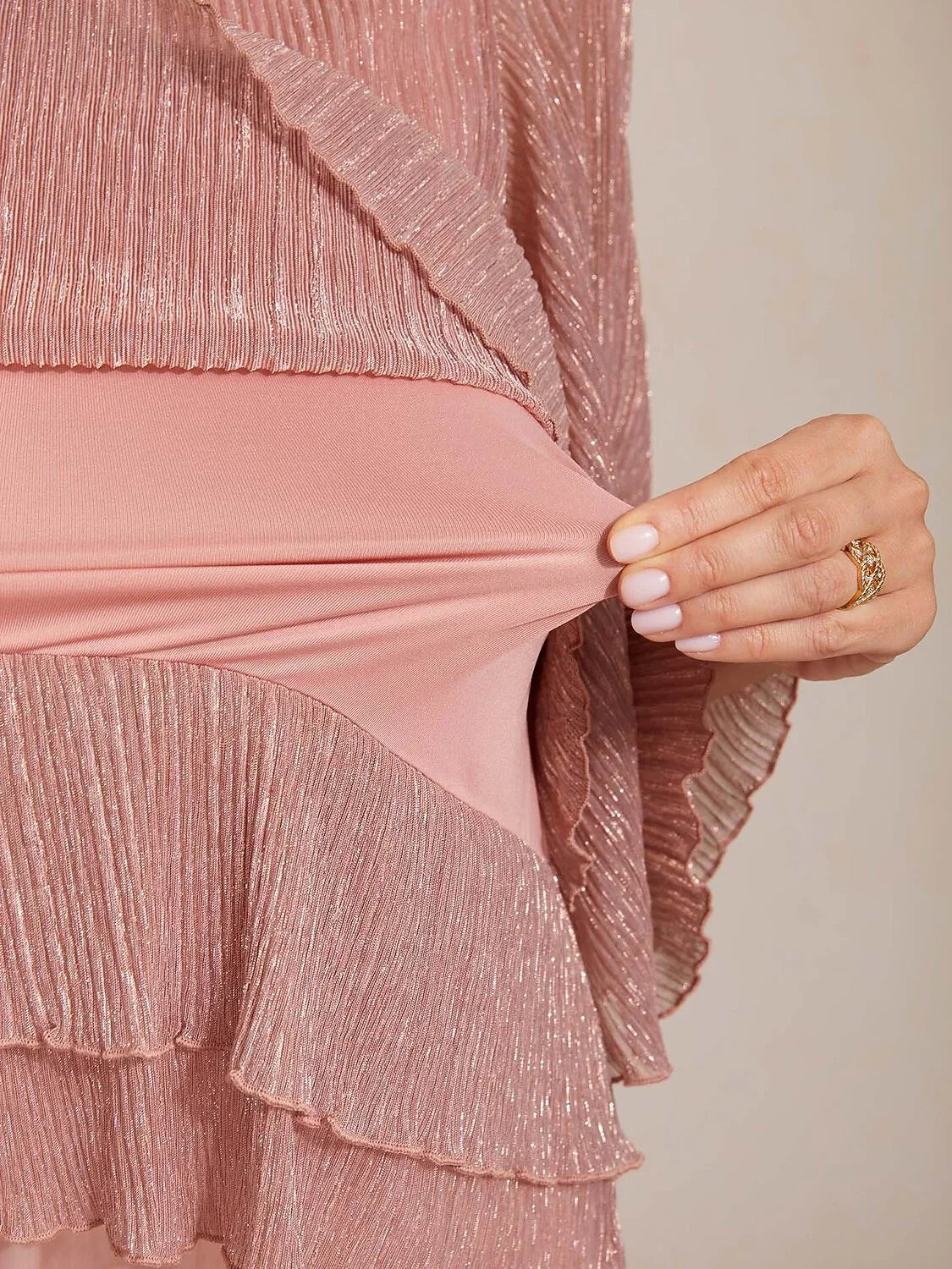 Asymmetrical Layered Shirt in Crinkled Metallic Chiffon