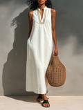 Minimalist Maxi Dress for Women with Cut Collar MDZ1206B6Y