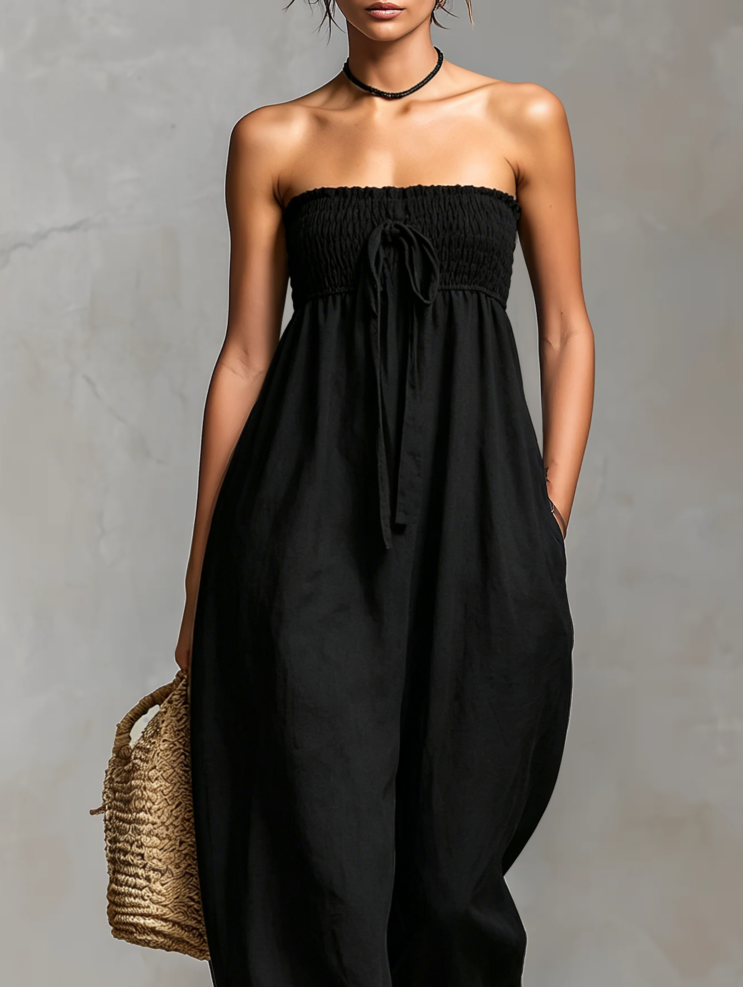 Loose Fit Linen Women's Jumpsuit with Tie Closure MDZ2024A9Y