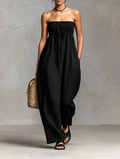 Loose Fit Linen Women's Jumpsuit with Tie Closure MDZ2024A9Y