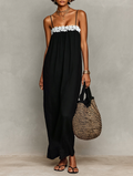 Minimalist Women's Maxi Dresses Made of Linen Fabric with Lace Panels, Strapless with Spaghetti Straps MDZ1926C9Y