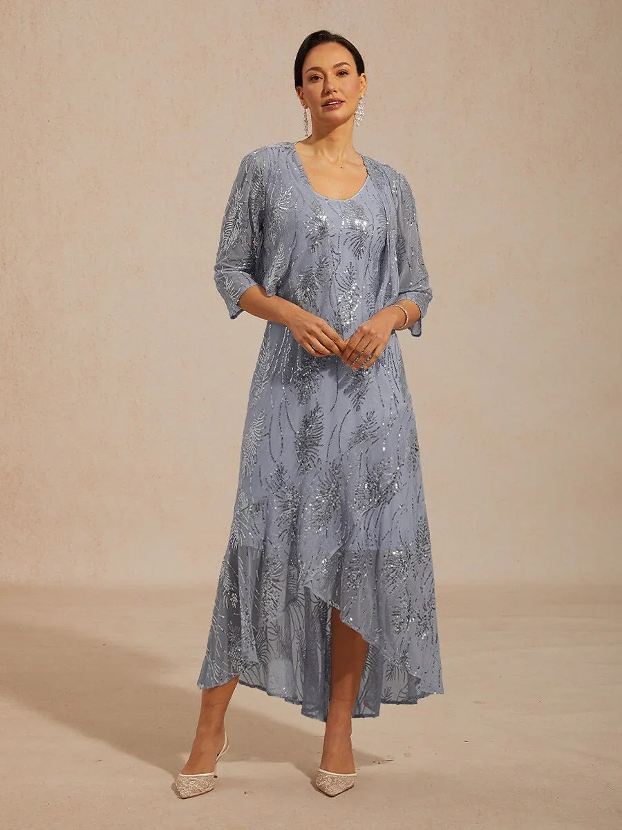 A-Line Sleeveless Maxi Dress with Sequins Overlay