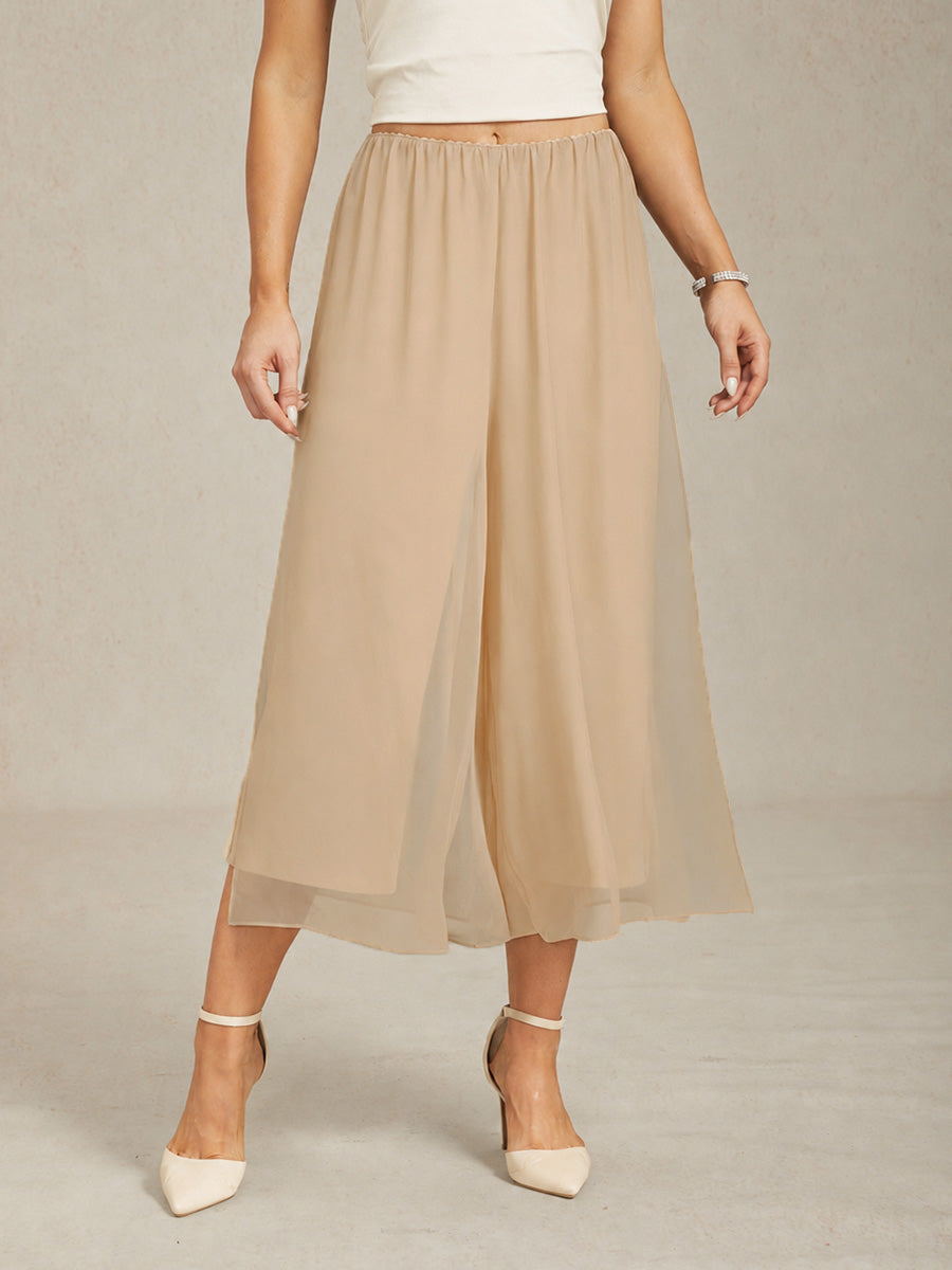 Straight Short Pants with Chiffon Layer