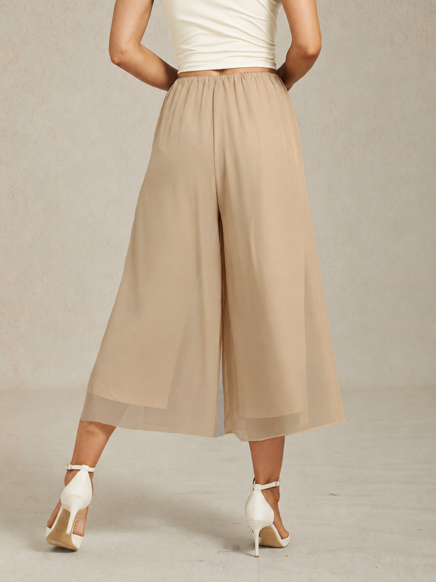 Straight Short Pants with Chiffon Layer