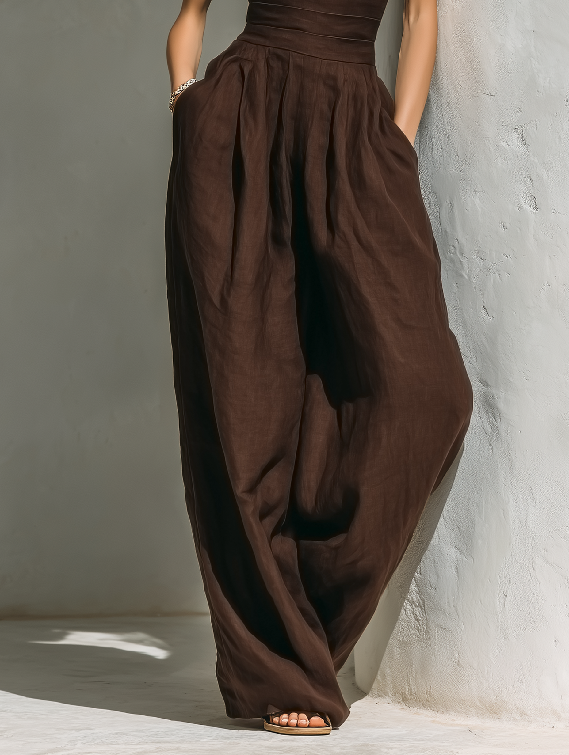 Minimalist Linen Jumpsuit for Women with Short Sleeves and Wide Legs MDZ0863A5Y