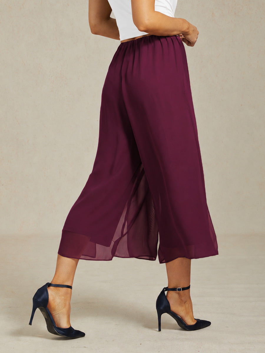 Straight Short Pants with Chiffon Layer