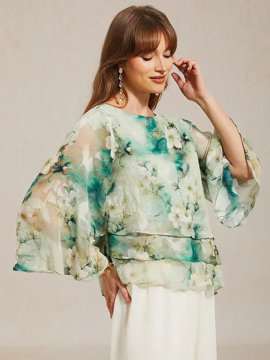 Layered Chiffon Lace Top with Floral Print