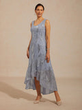 A-Line Sleeveless Maxi Dress with Sequins Overlay
