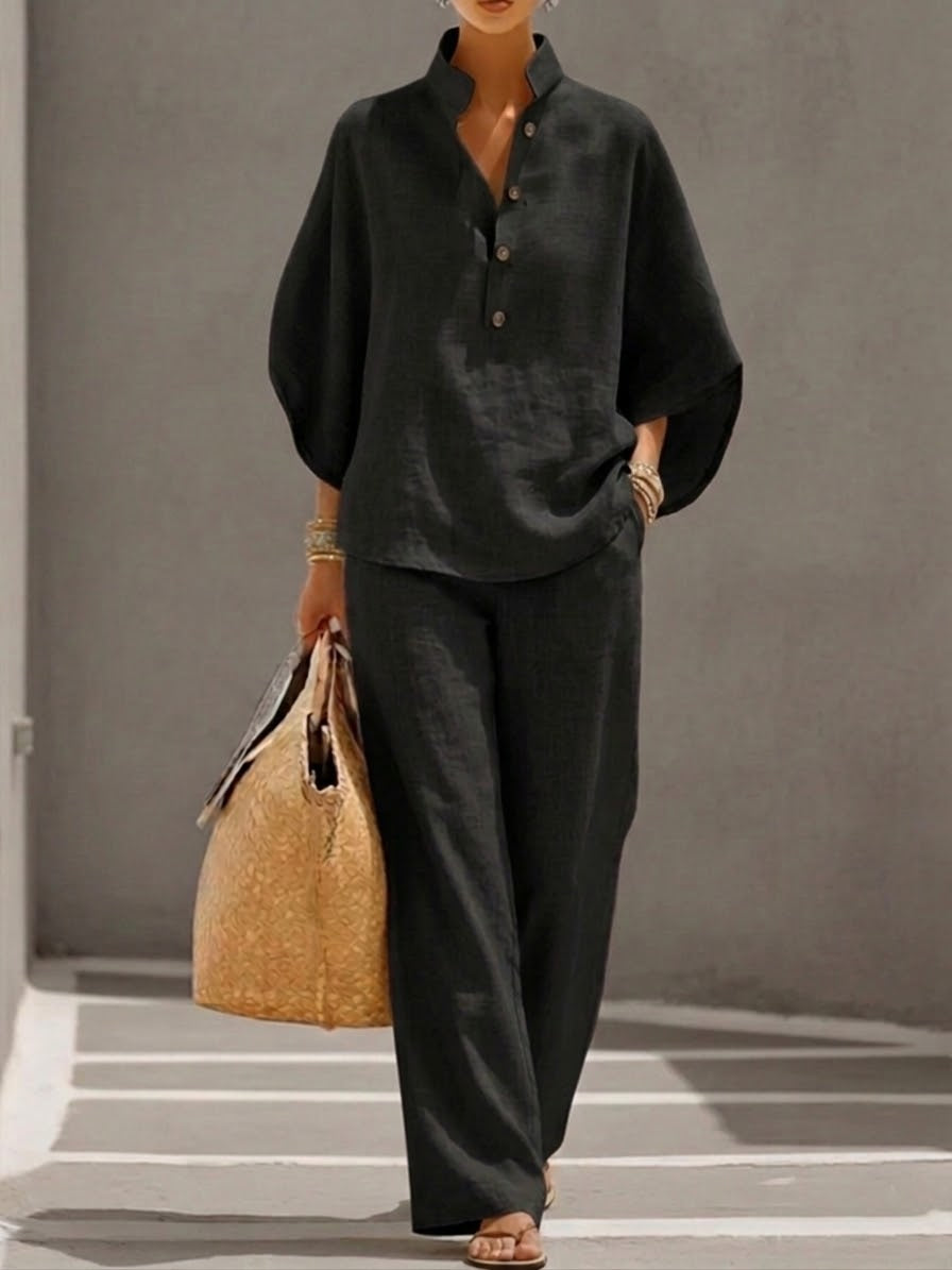 Mariel | Bell-Sleeve Suit with Wide Pants