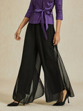 Straight Pants with Flowing Split Chiffon Layer