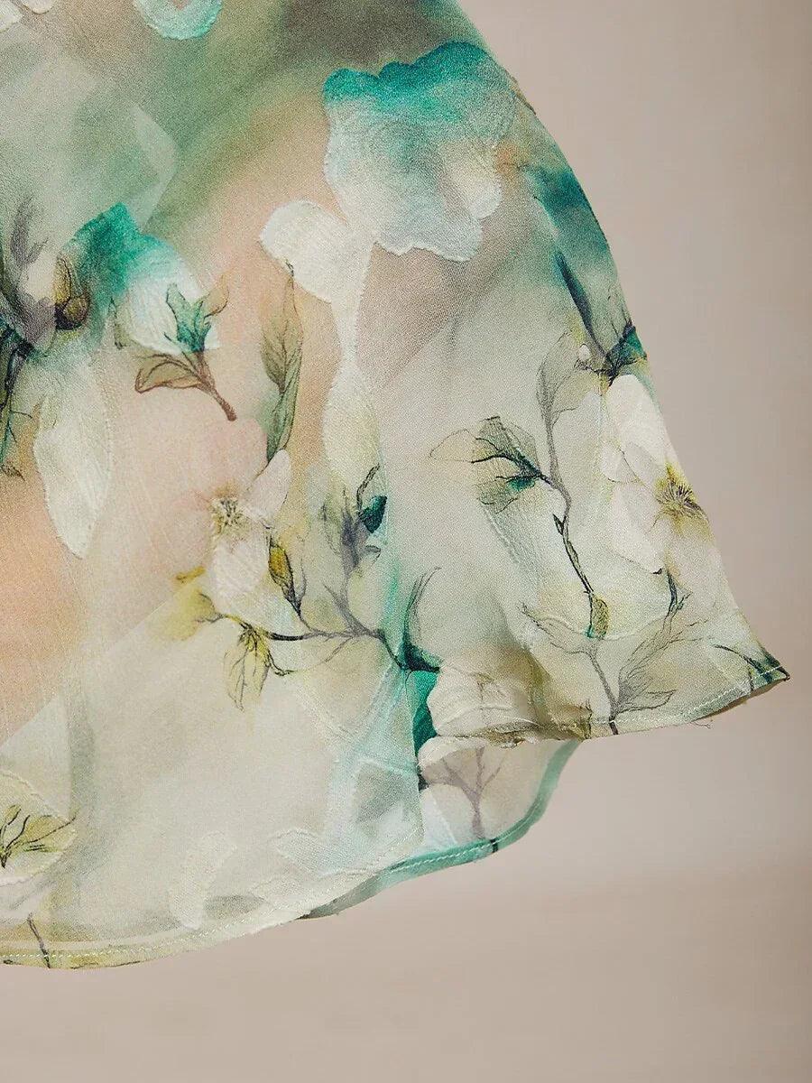 Layered Chiffon Lace Top with Floral Print