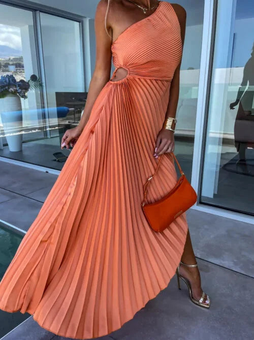 Eila | Midi Dress with One Shoulder and Pleated Shapes