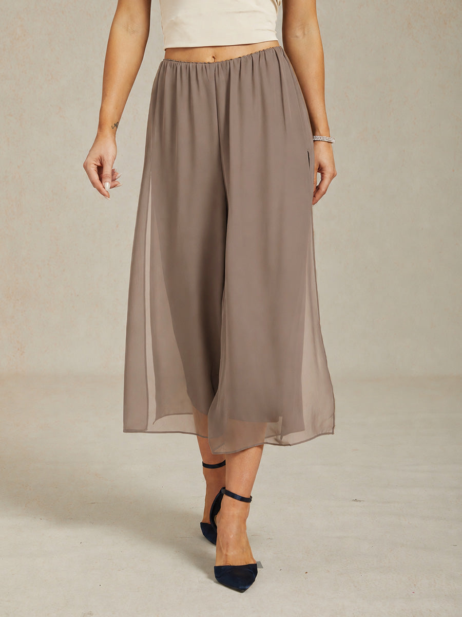 Straight Short Pants with Chiffon Layer