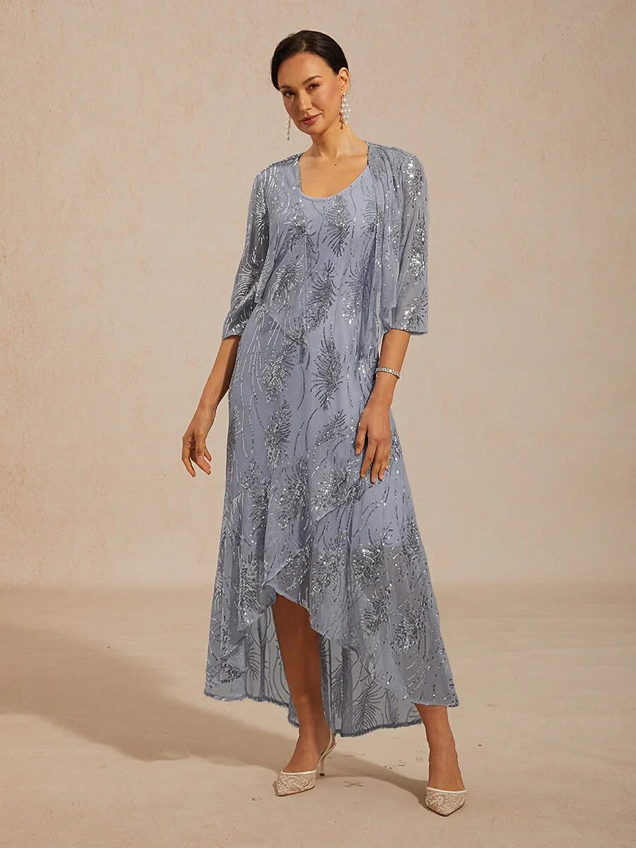 A-Line Sleeveless Maxi Dress with Sequins Overlay