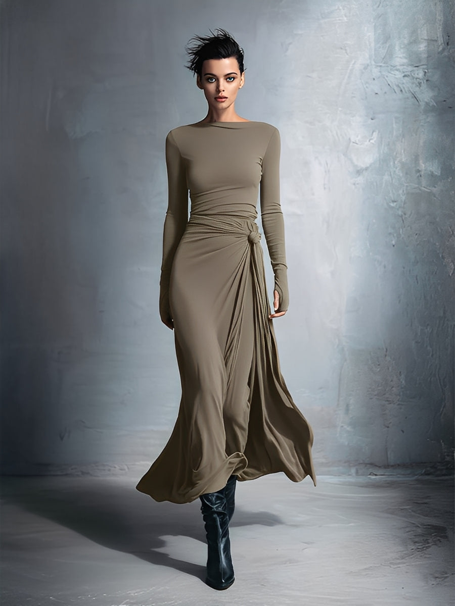 Gray Maxi Dresses for Women - Printed Wrap Dress