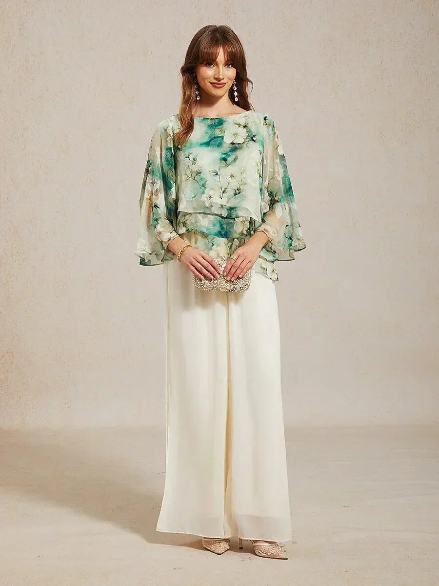 Layered Chiffon Shirt with Lace and Floral Print