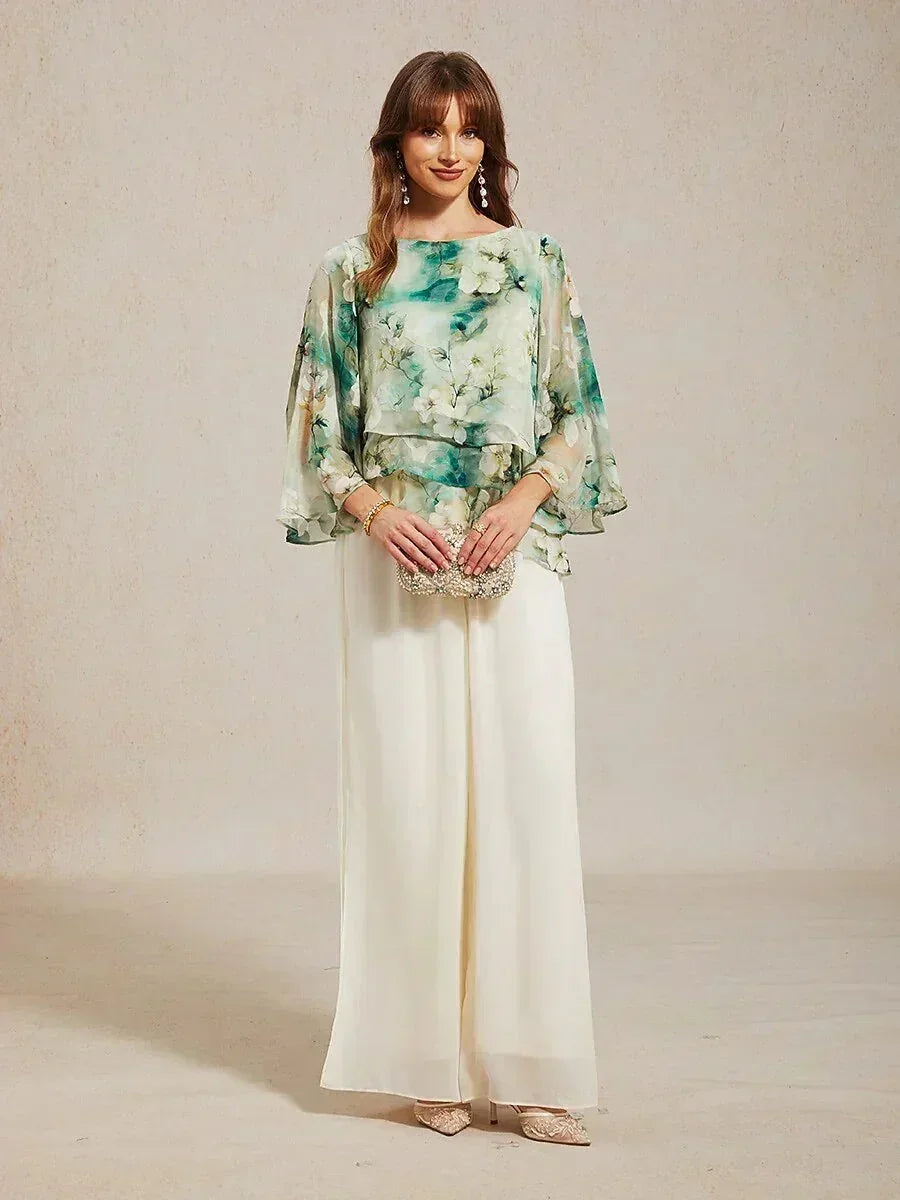 Layered Chiffon Lace Top with Floral Print