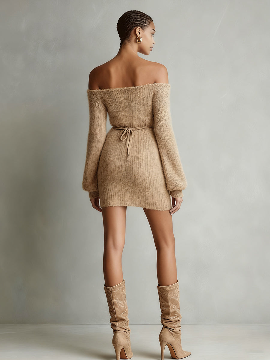 Elegant Camel Mini Dress for Women with Open Sleeve and Strap MDA0419I2I