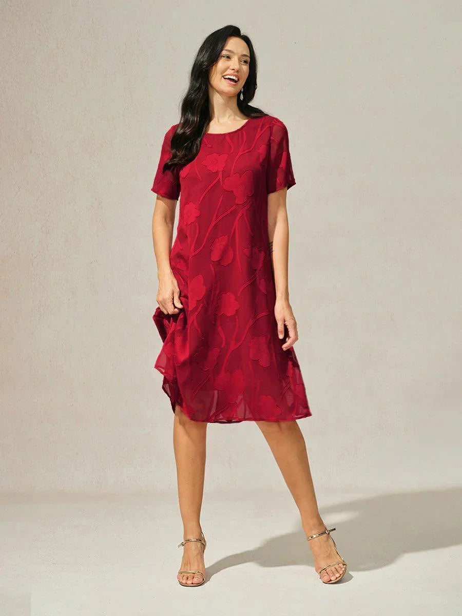A-Line Chiffon Dress with Flowers, Knee Length
