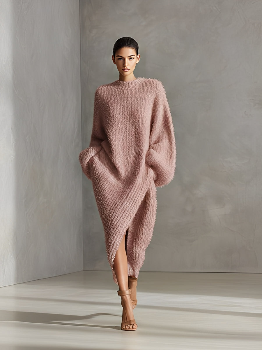 Shimmery Asymmetrical Midi Dresses in Mink Fox for Women MDA0245I2I