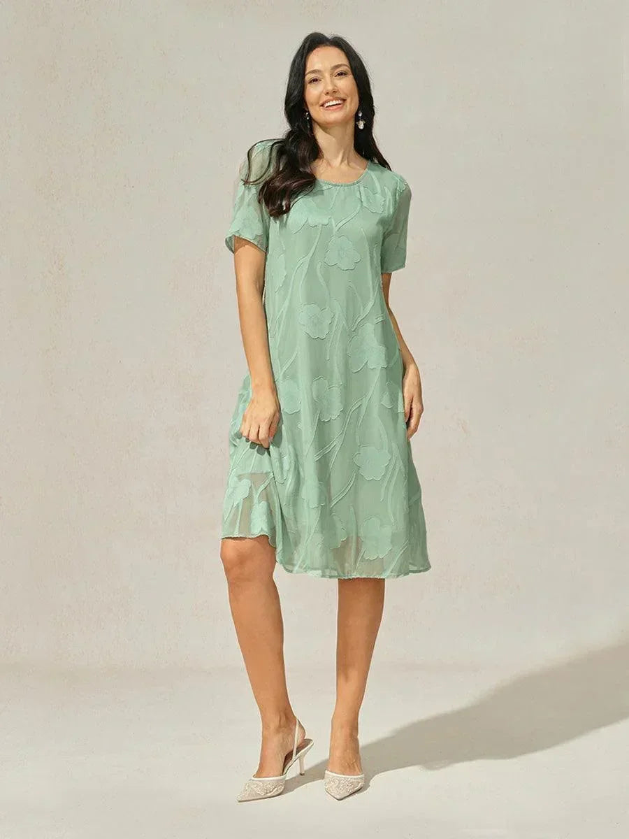 A-Line Chiffon Dress with Flowers, Knee Length