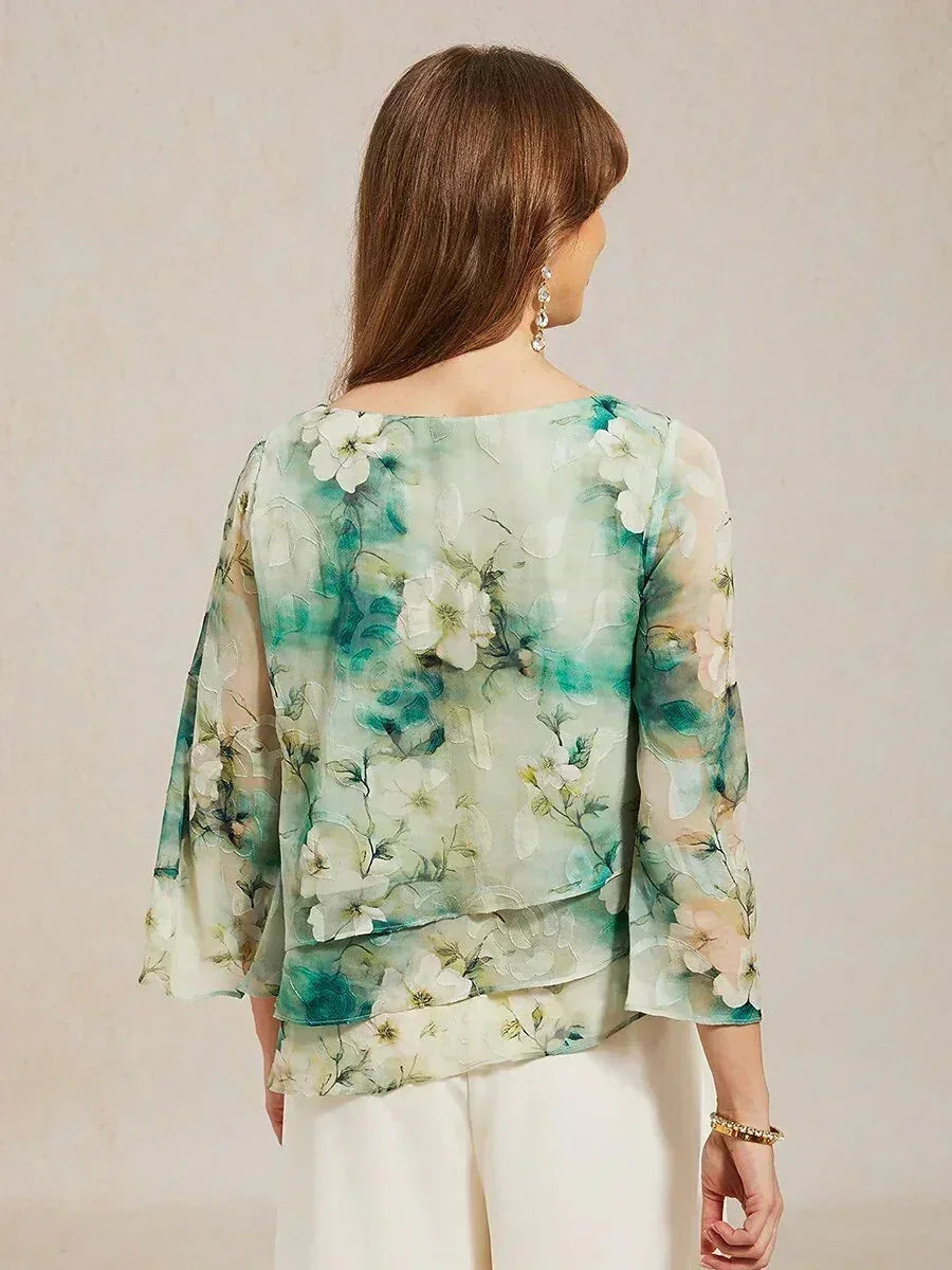 Layered Chiffon Lace Top with Floral Print
